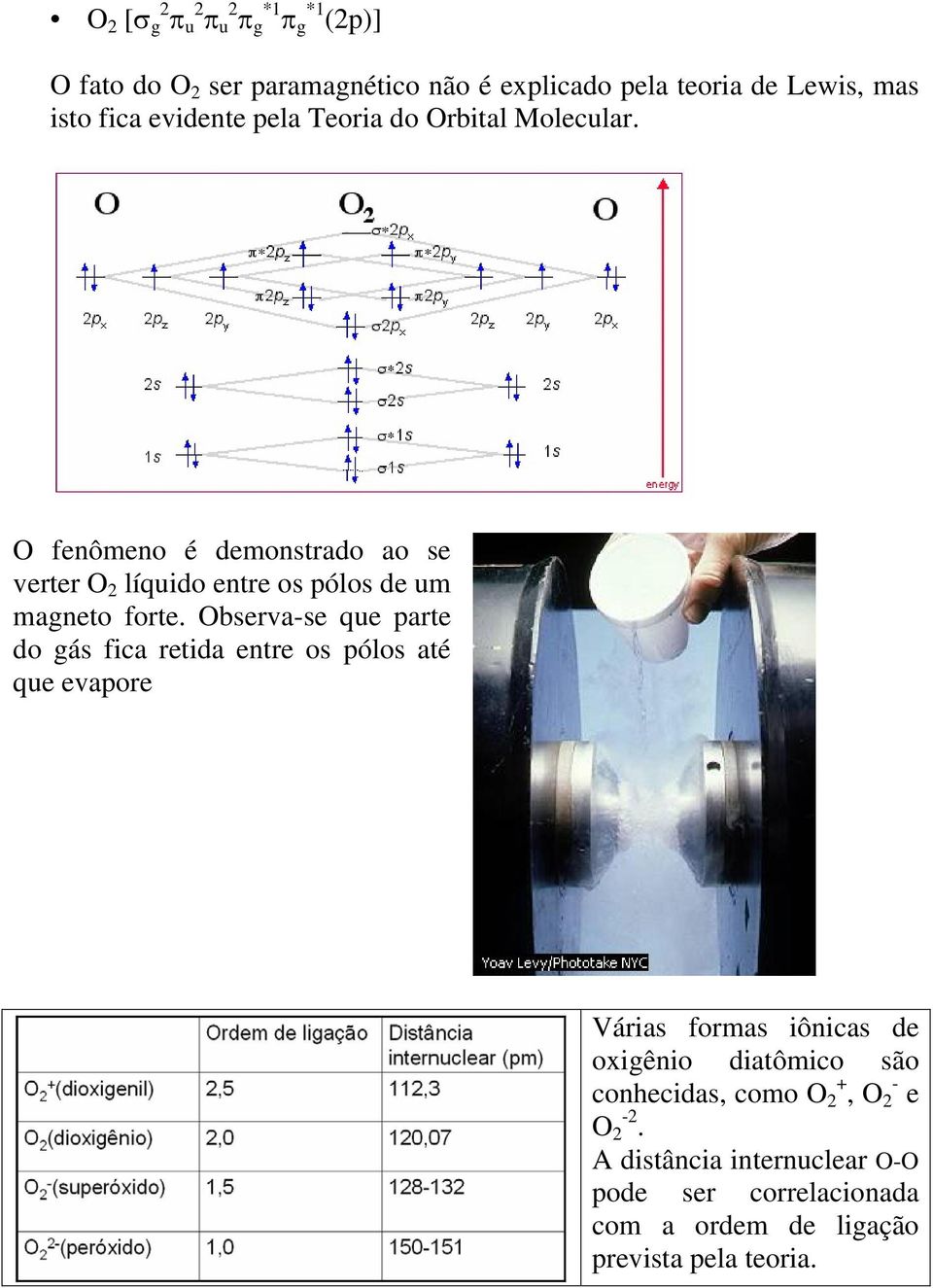 Observa-se que parte do gás fica retida entre os pólos até que evapore Várias formas iônicas de oxigênio diatômico são