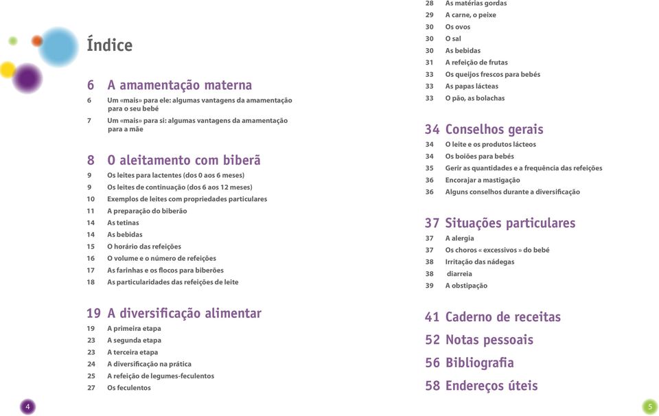 O horário das refeições 16 O volume e o número de refeições 17 As farinhas e os flocos para biberões 18 As particularidades das refeições de leite 19 A diversificação alimentar 19 A primeira etapa 23