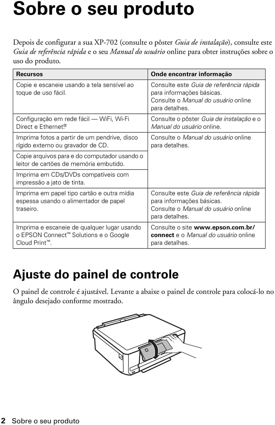 Imprima fotos a partir de um pendrive, disco rígido externo ou gravador de CD. Copie arquivos para e do computador usando o leitor de cartões de memória embutido.