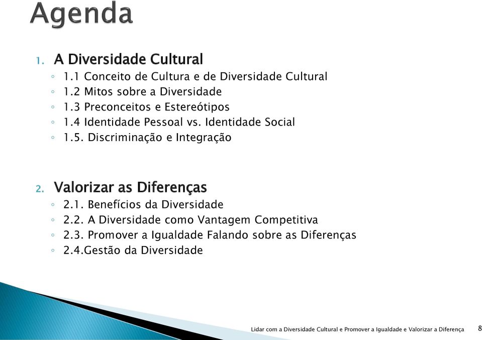 Identidade Social 1.5. Discriminação e Integração 2. Valorizar as Diferenças 2.1. Benefícios da Diversidade 2.