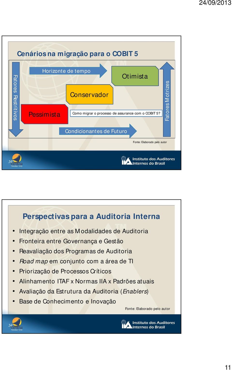 Fatores Motrizes Condicionantes de Futuro Fonte: Elaborado pelo autor Perspectivas para a Auditoria Interna Integração entre as Modalidades de Auditoria