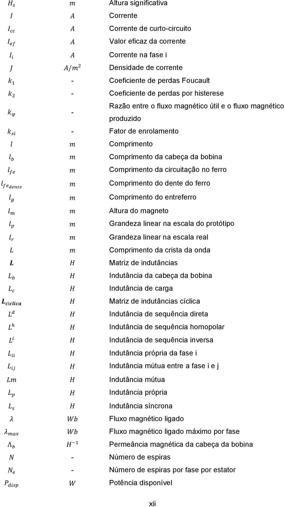 Comprimento do entreferro Altura do magneto Grandeza linear na escala do protótipo Grandeza linear na escala real Comprimento da crista da onda Matriz de indutâncias Indutância da cabeça da bobina