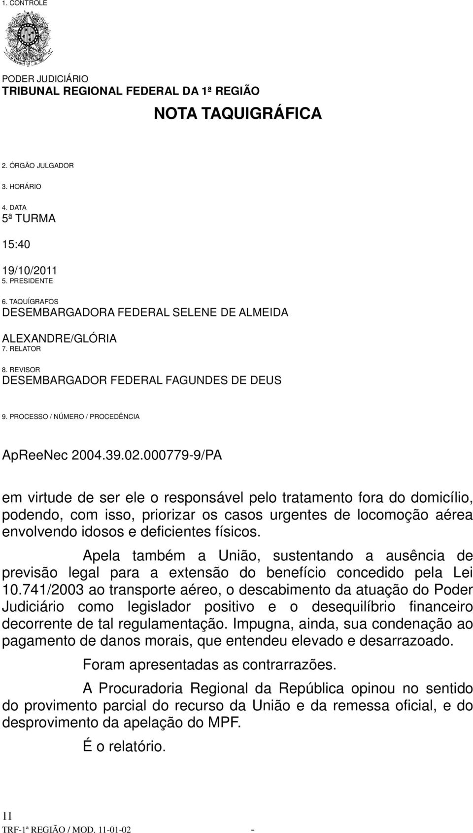 741/2003 ao transporte aéreo, o descabimento da atuação do Poder Judiciário como legislador positivo e o desequilíbrio financeiro decorrente de tal regulamentação.