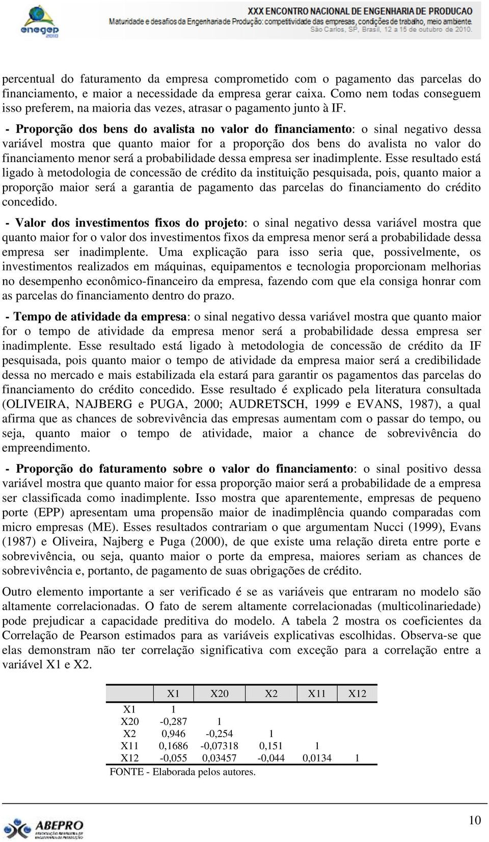 - Proporção dos bens do avalista no valor do financiamento: o sinal negativo dessa variável mostra que quanto maior for a proporção dos bens do avalista no valor do financiamento menor será a