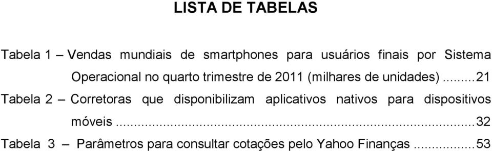 .. 21 Tabela 2 Corretoras que disponibilizam aplicativos nativos para