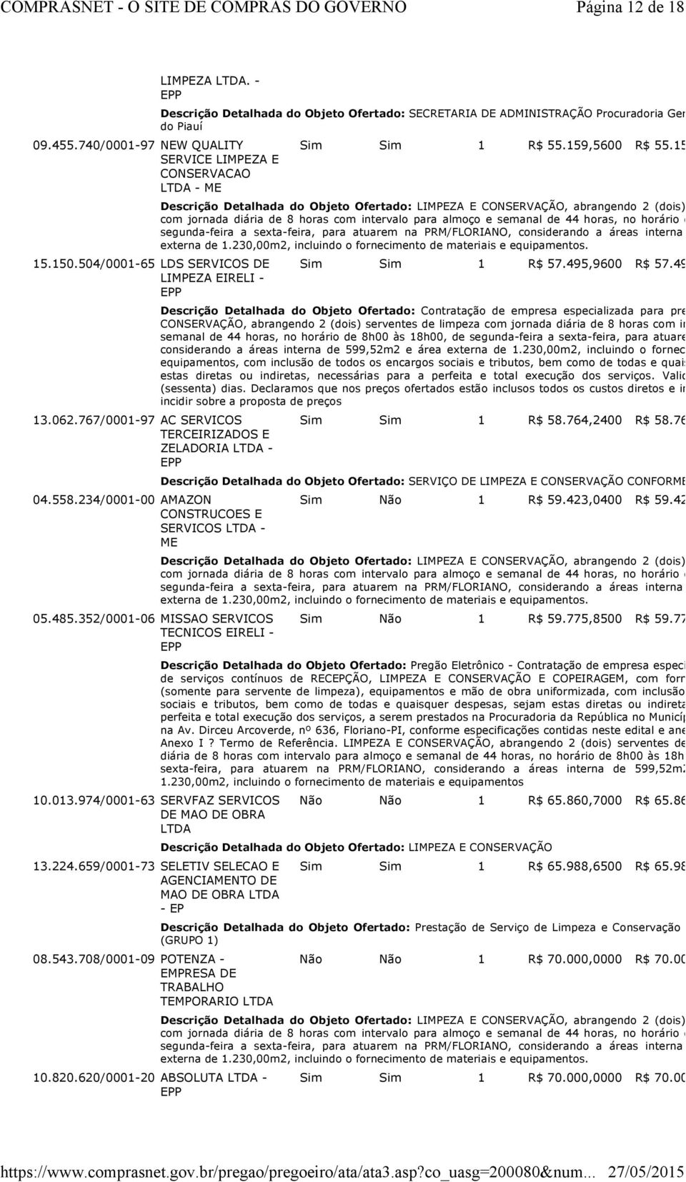 974/0001-63 SERVFAZ SERVICOS DE MAO DE OBRA LTDA 13.224.659/0001-73 SELETIV SELECAO E AGENCIAMENTO DE MAO DE OBRA LTDA - EP 08.543.708/0001-09 POTENZA - EMPRESA DE TRABALHO TEMPORARIO LTDA 10.820.