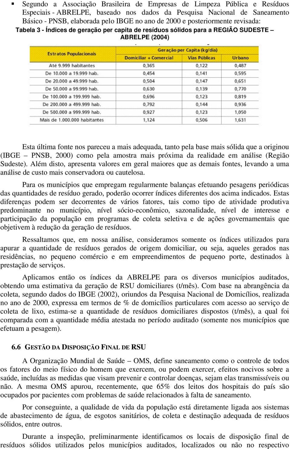 que a originou (IBGE PNSB, 2000) como pela amostra mais próxima da realidade em análise (Região Sudeste).