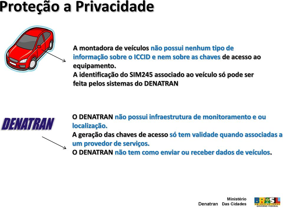 A identificação do SIM245 associado ao veículo só pode ser feita pelos sistemas do DENATRAN O DENATRAN não possui