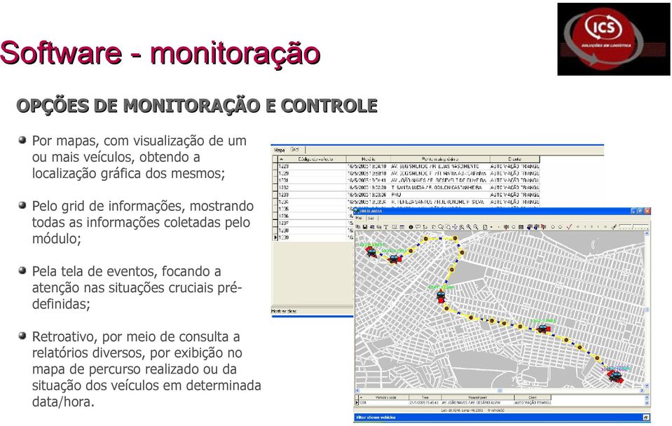 módulo; Pela tela de eventos, focando a atenção nas situações cruciais prédefinidas; Retroativo, por meio de