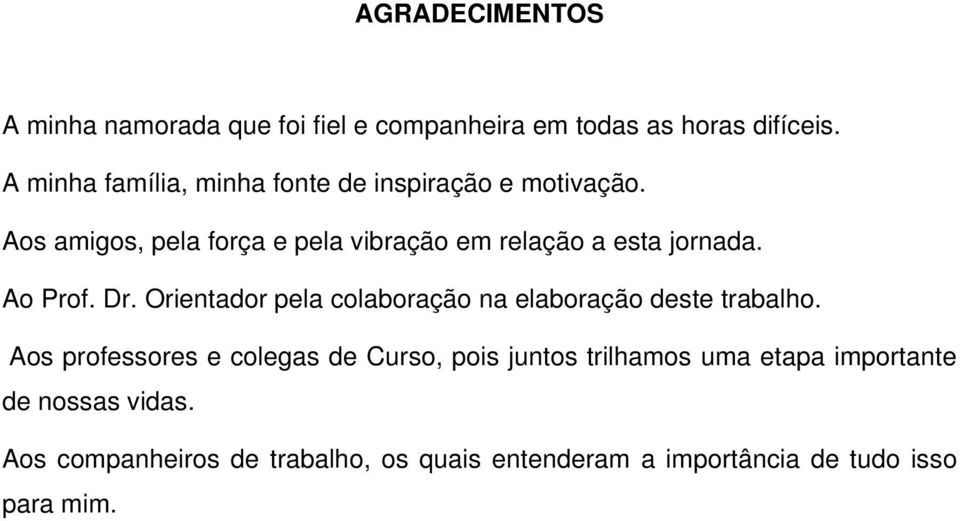 Aos amigos, pela força e pela vibração em relação a esta jornada. Ao Prof. Dr.