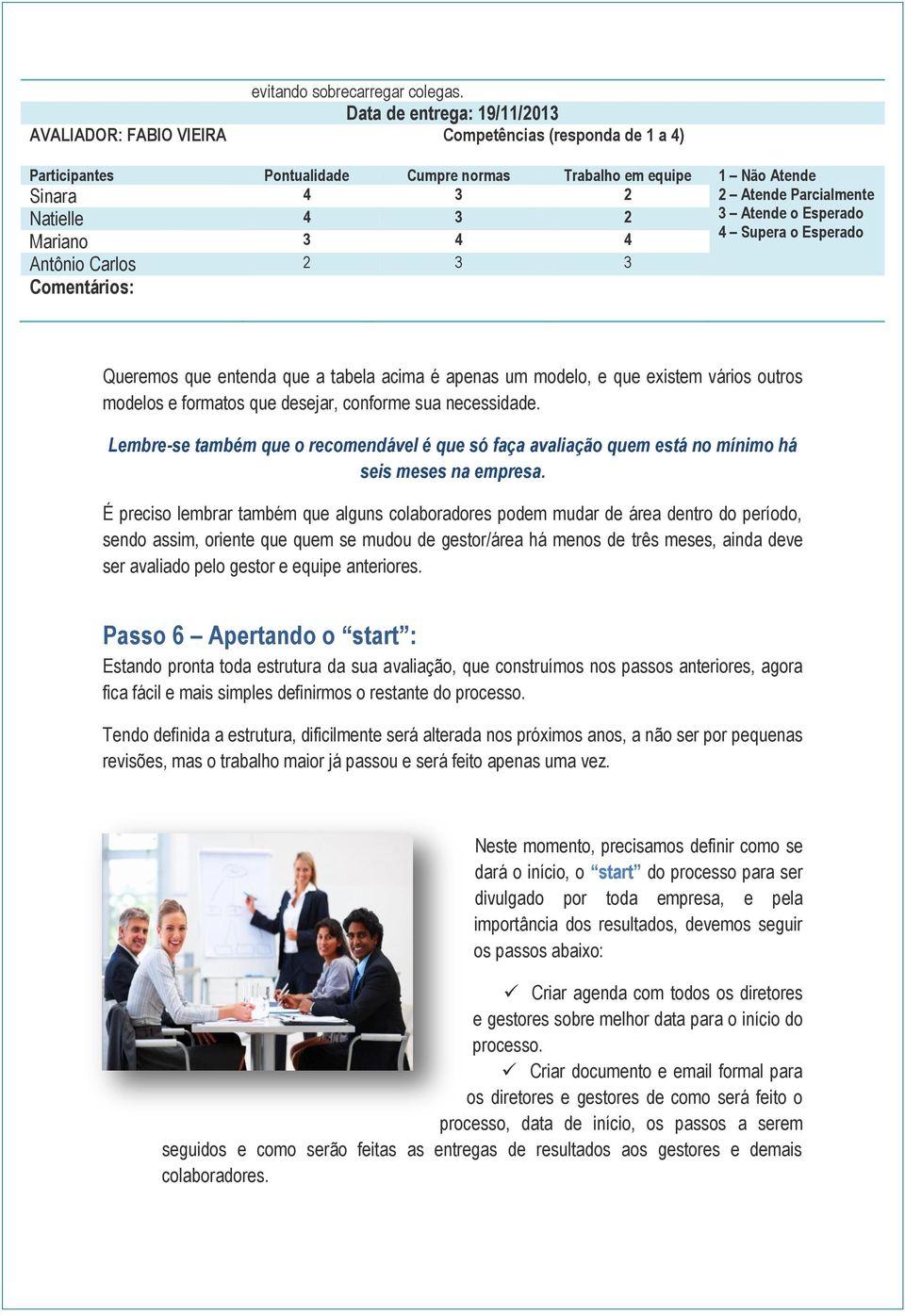 Antônio Carlos 2 3 3 Comentários: 2 Atende Parcialmente 3 Atende o Esperado 4 Supera o Esperado Queremos que entenda que a tabela acima é apenas um modelo, e que existem vários outros modelos e