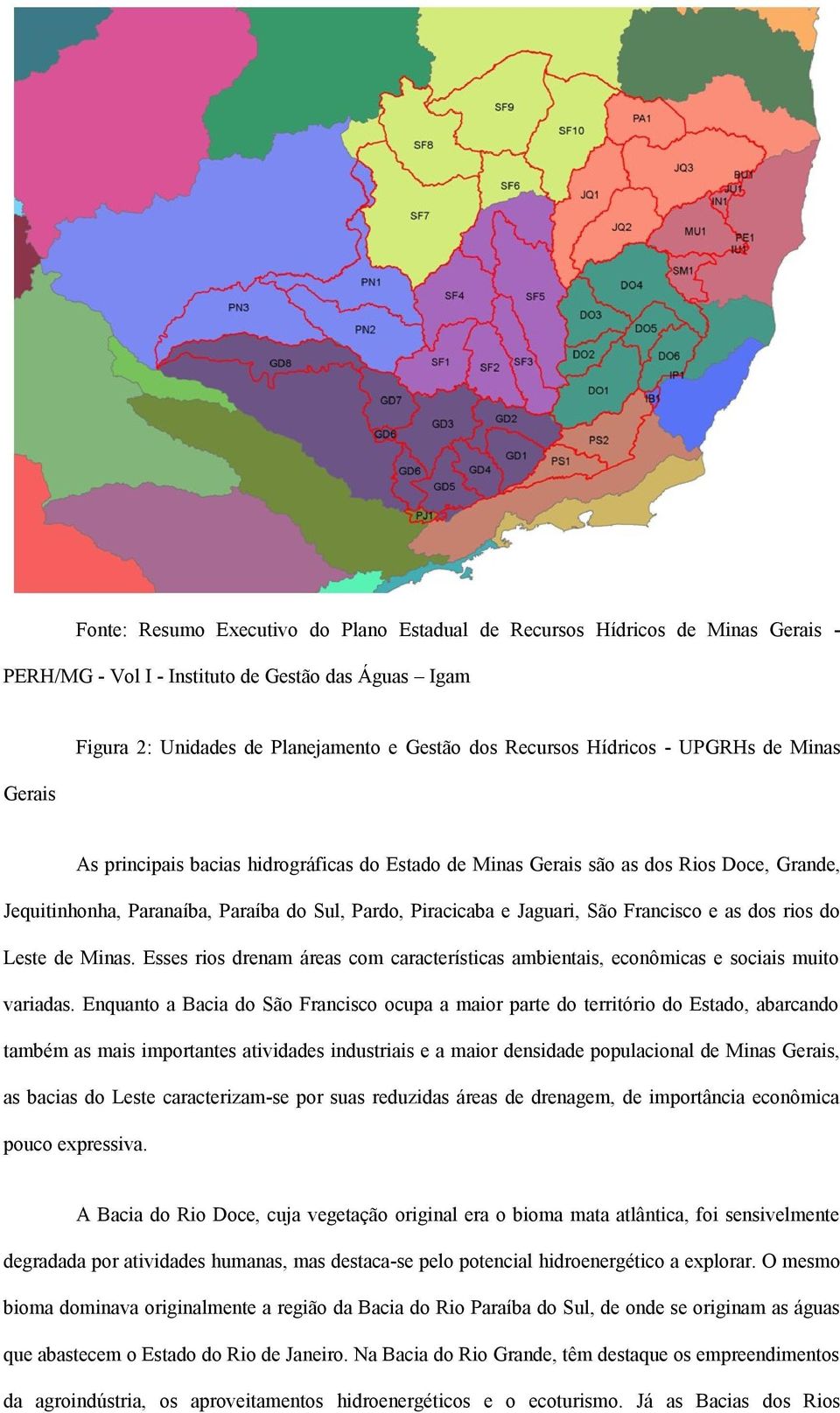 Francisco e as dos rios do Leste de Minas. Esses rios drenam áreas com características ambientais, econômicas e sociais muito variadas.