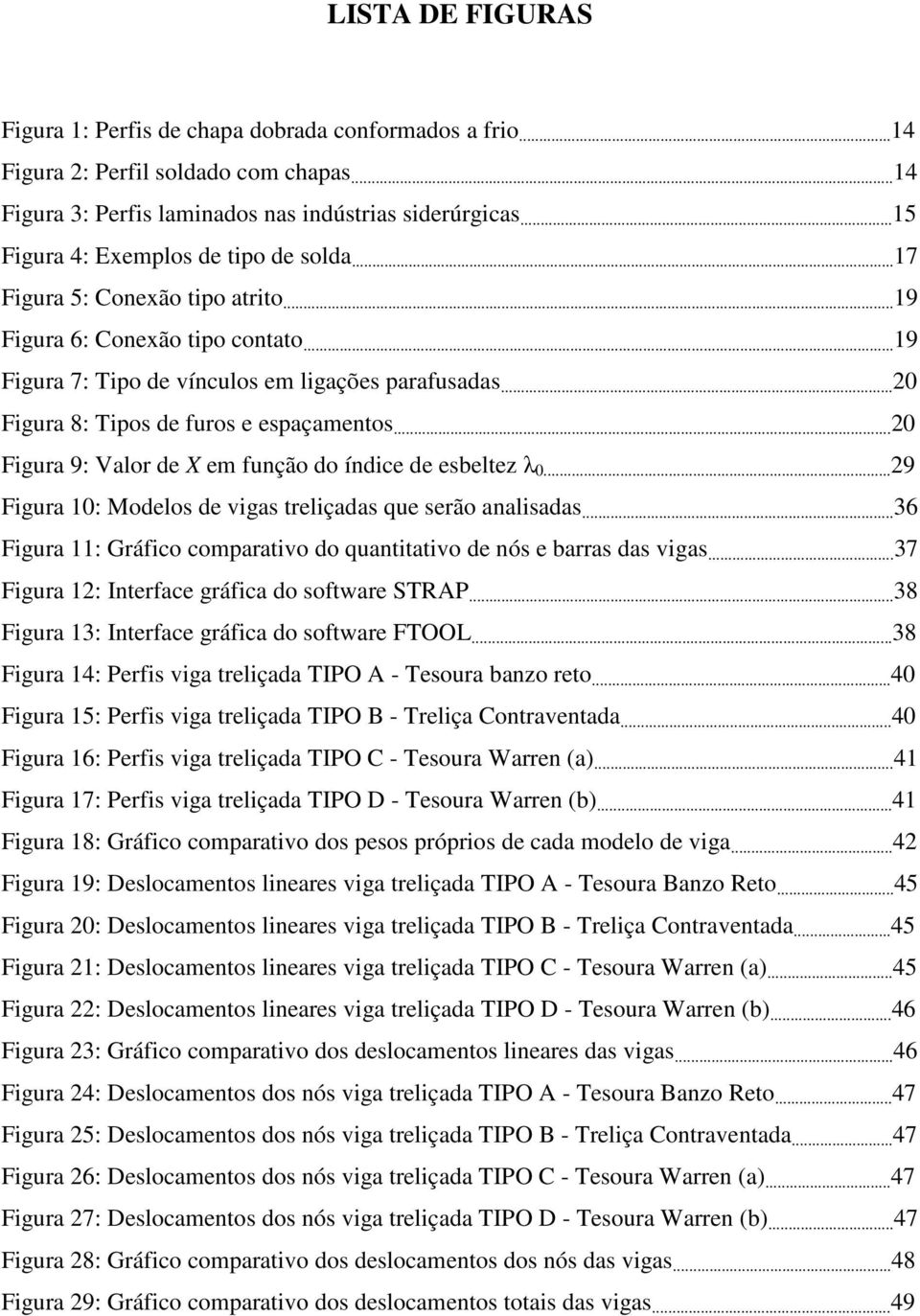 .. 20 Figura 8: Tipos de furos e espaçamentos... 20 Figura 9: Valor de X em função do índice de esbeltez λ 0... 29 Figura 10: Modelos de vigas treliçadas que serão analisadas.