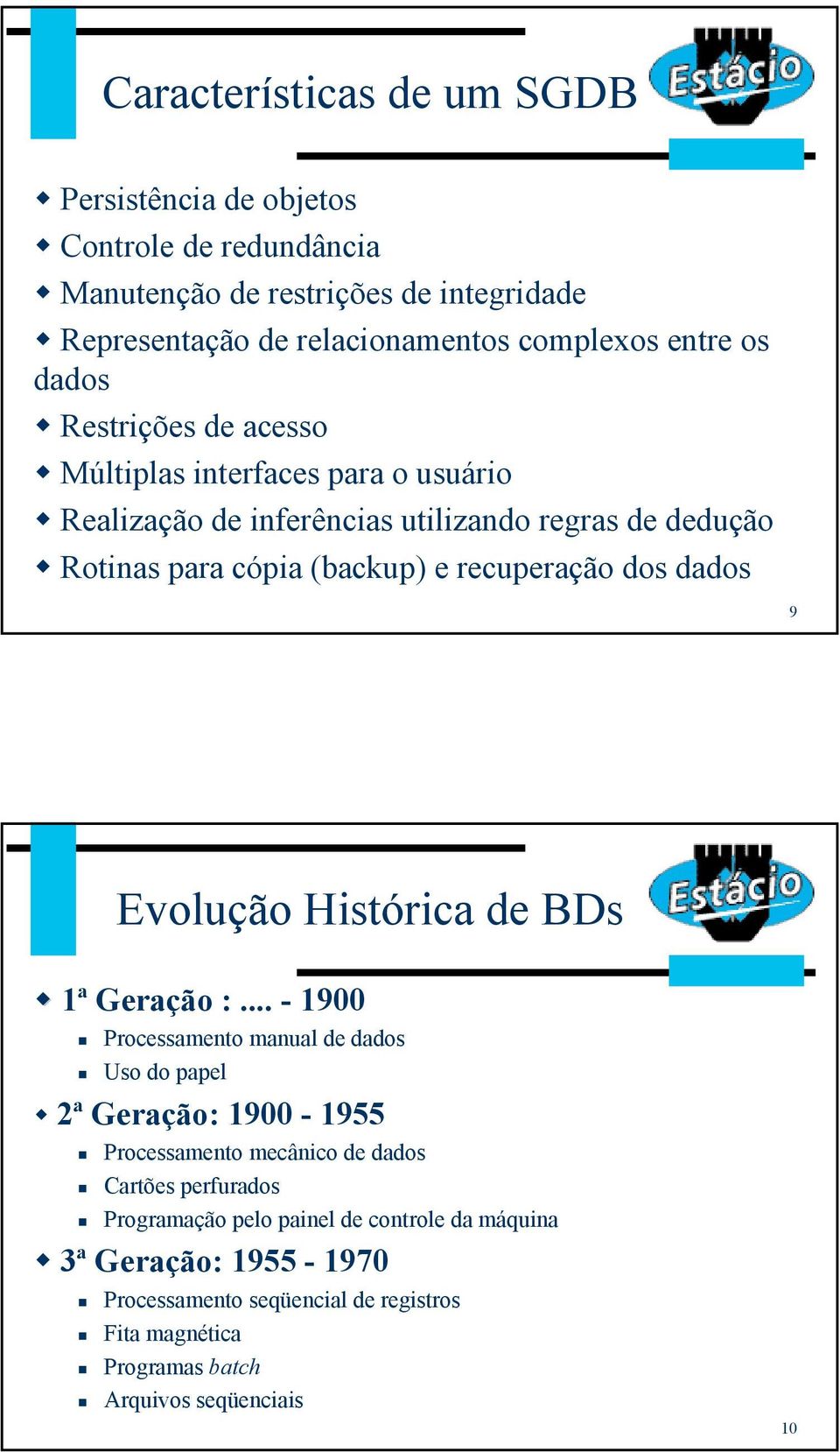 dados 9 Evolução Histórica de BDs 1ª Geração :.
