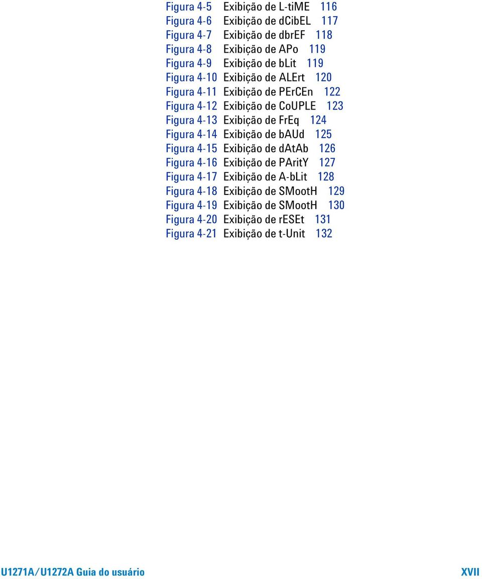 Figura 4-14 Exibição de baud 125 Figura 4-15 Exibição de datab 126 Figura 4-16 Exibição de PAritY 127 Figura 4-17 Exibição de A-bLit 128 Figura 4-18