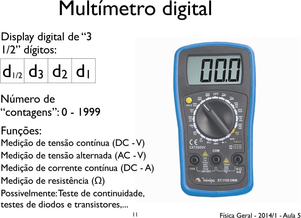 tensão alternada (AC - V) Medição de corrente contínua (DC - A) Medição de