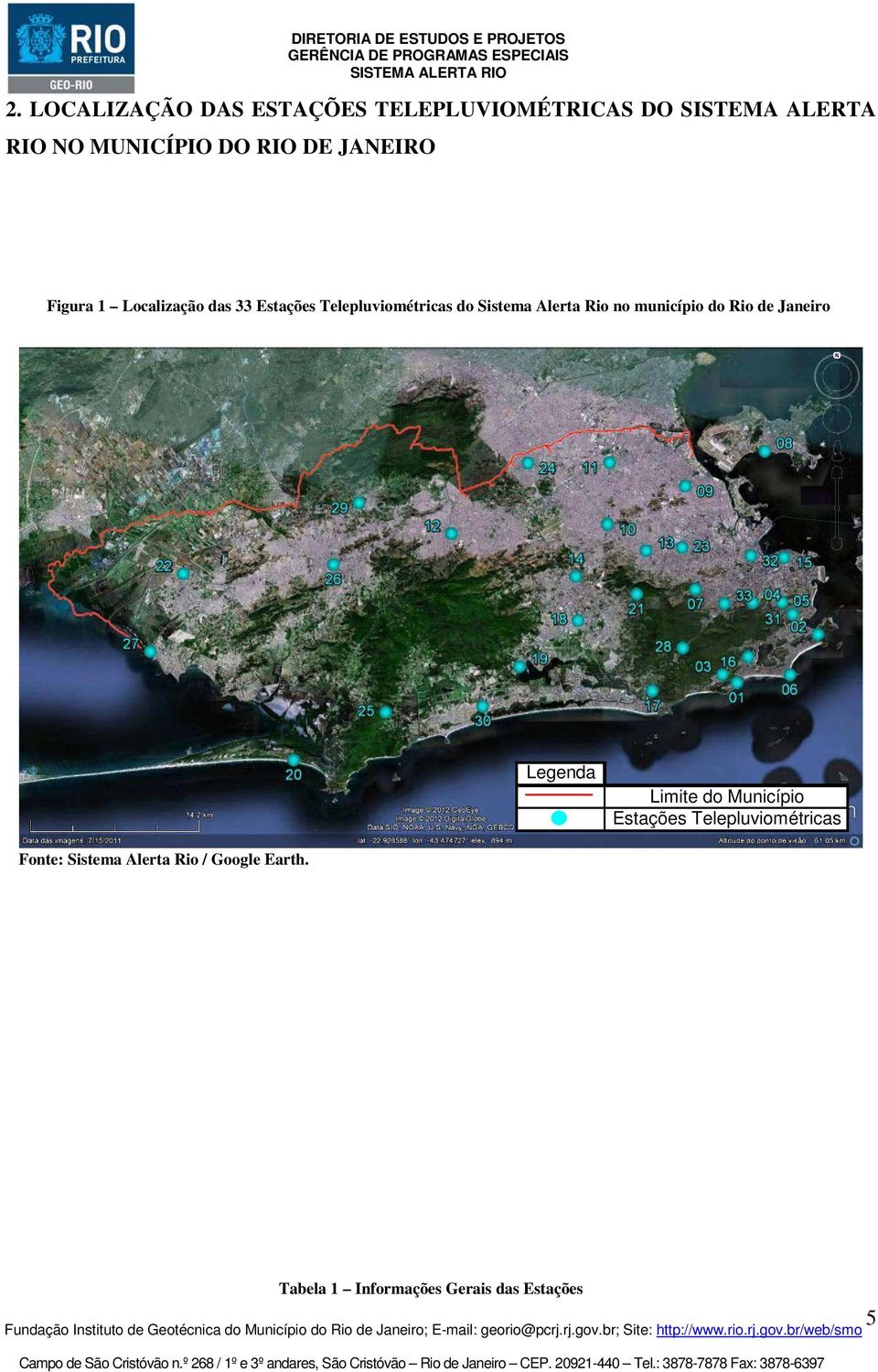 Alerta Rio no município do Rio de Janeiro Legenda Limite do Município Estações