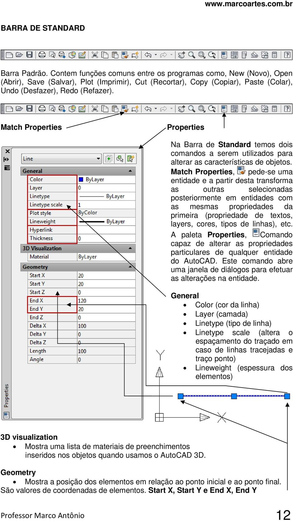 Match Properties Properties Na Barra de Standard temos dois comandos a serem utilizados para alterar as características de objetos.