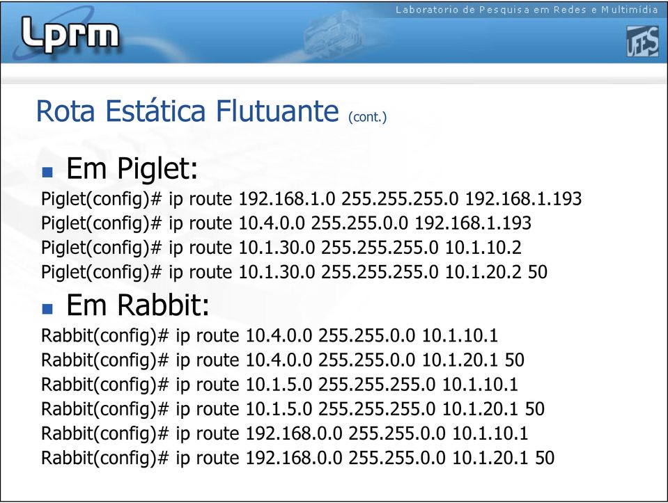 .5.0 255.255.255.0 0..0. Rabbit(config)# ip route 0..5.0 255.255.255.0 0..20. 50 