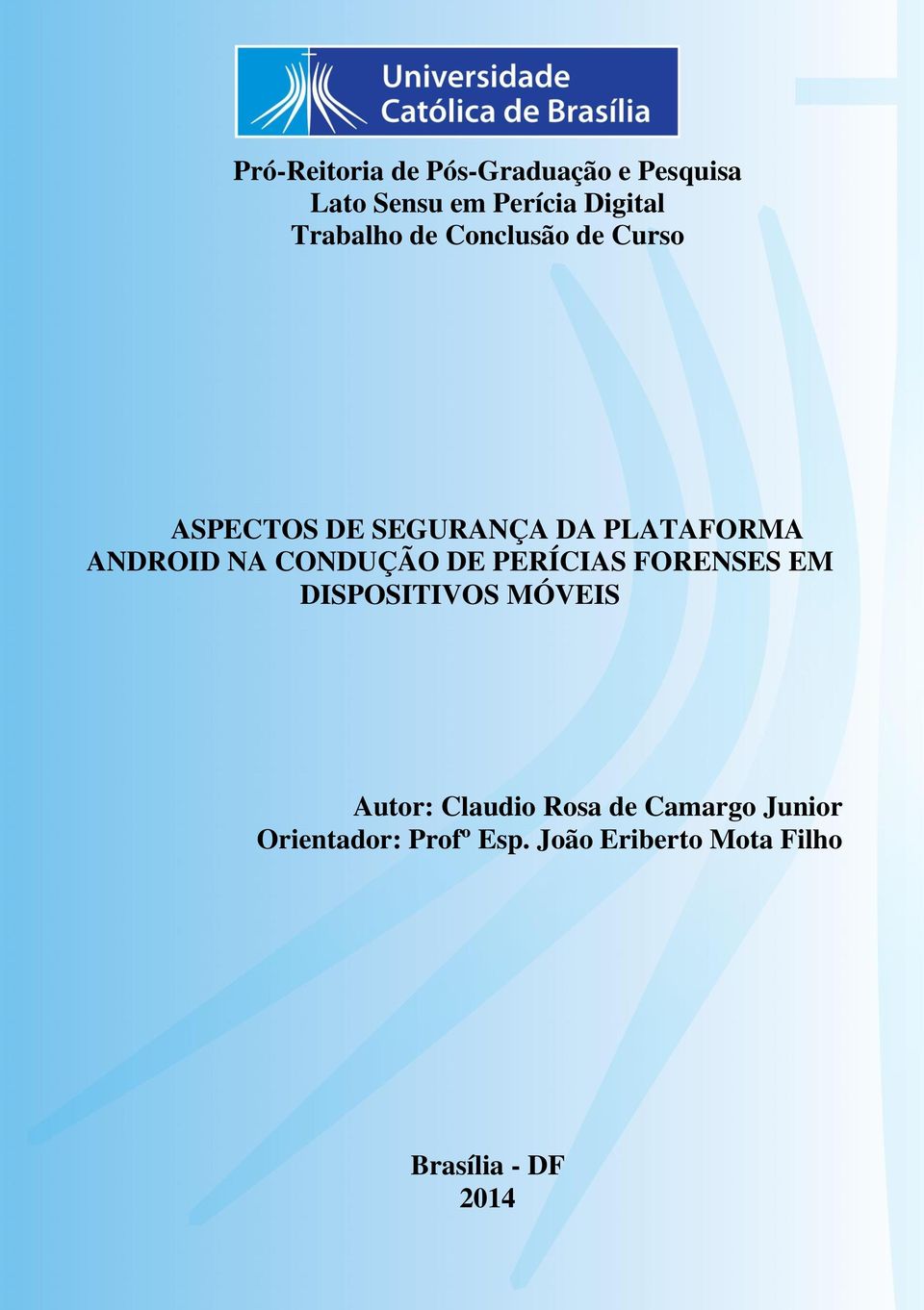 CLAUDIO ROSA DE CAMARGO JUNIOR Autor: Claudio Rosa de Camargo Junior Orientador: Profº Esp.