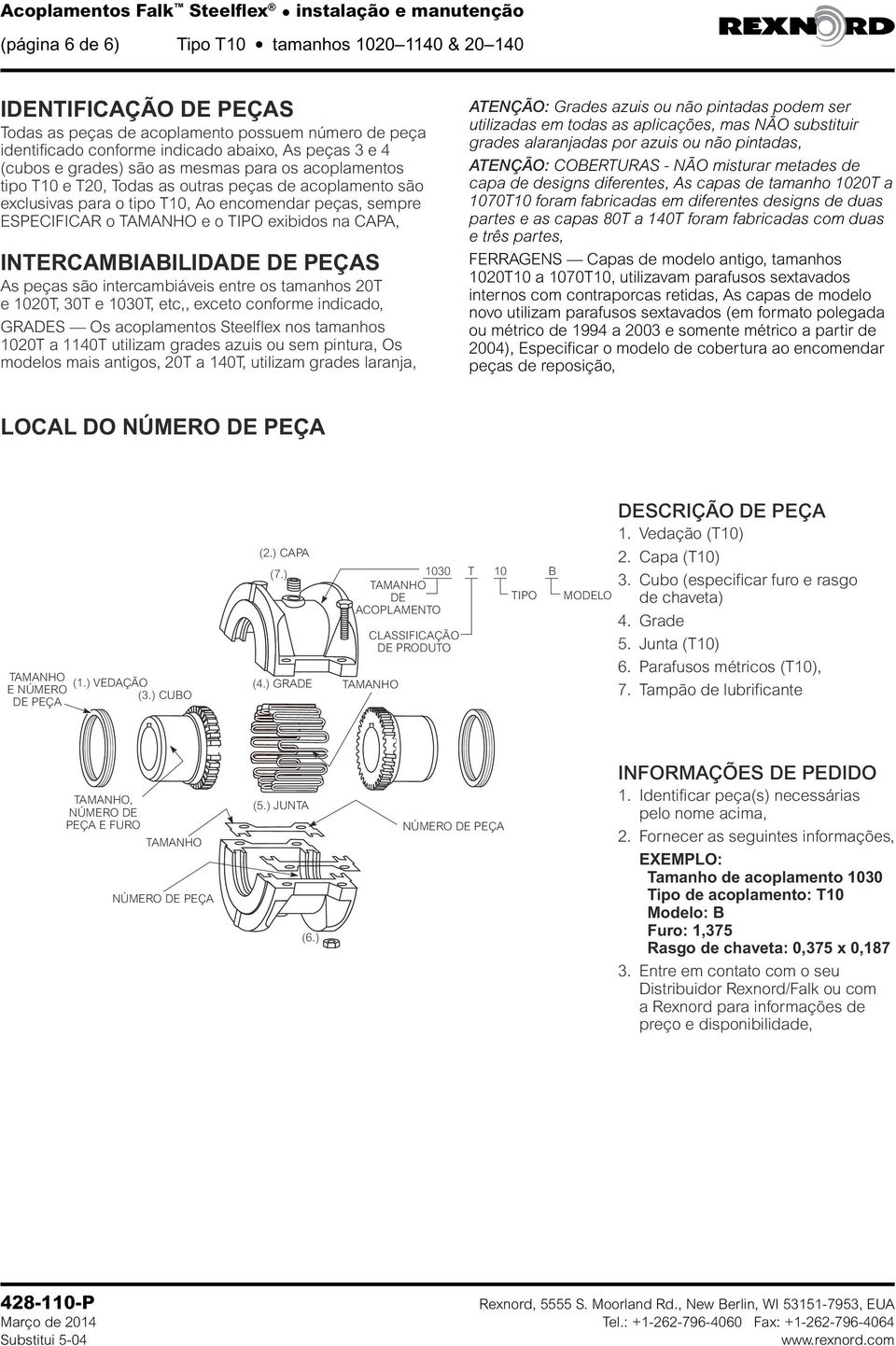 INTERCAMBIABILIDADE DE PEÇAS As peças são intercambiáveis entre os tamanhos 20T e 1020T, 0T e 100T, etc,, exceto conforme indicado, GRADES Os acoplamentos Steelflex nos tamanhos 1020T a 1140T