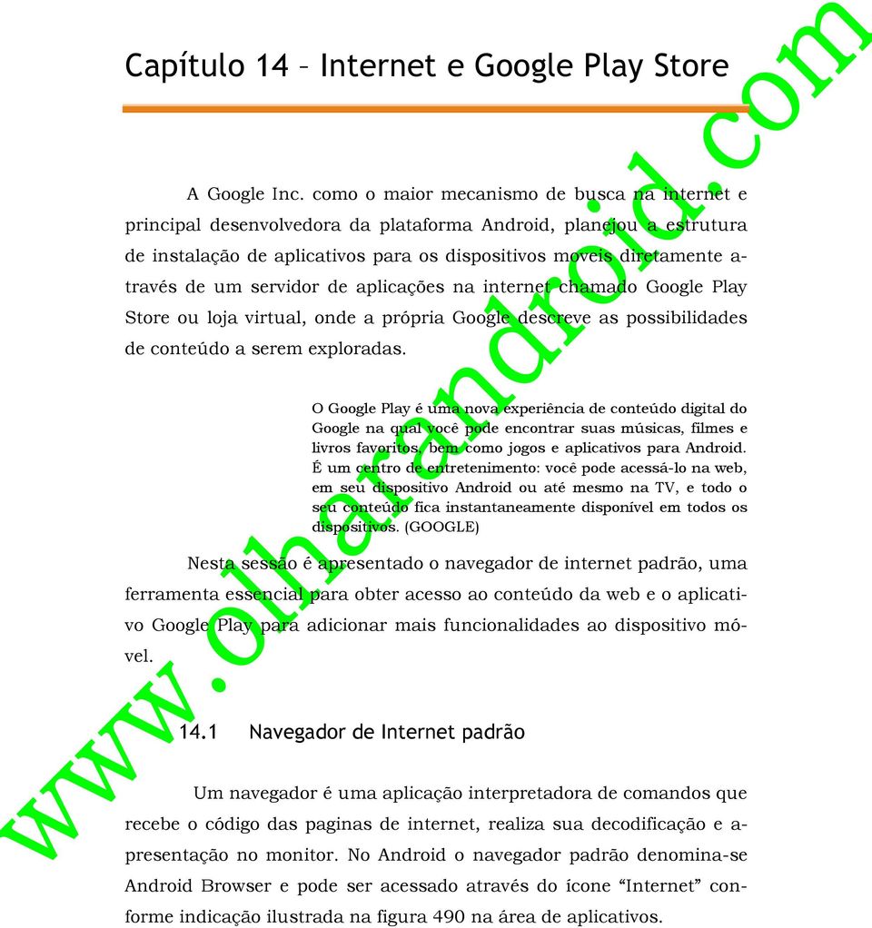 servidor de aplicações na internet chamado Google Play Store ou loja virtual, onde a própria Google descreve as possibilidades de conteúdo a serem exploradas.