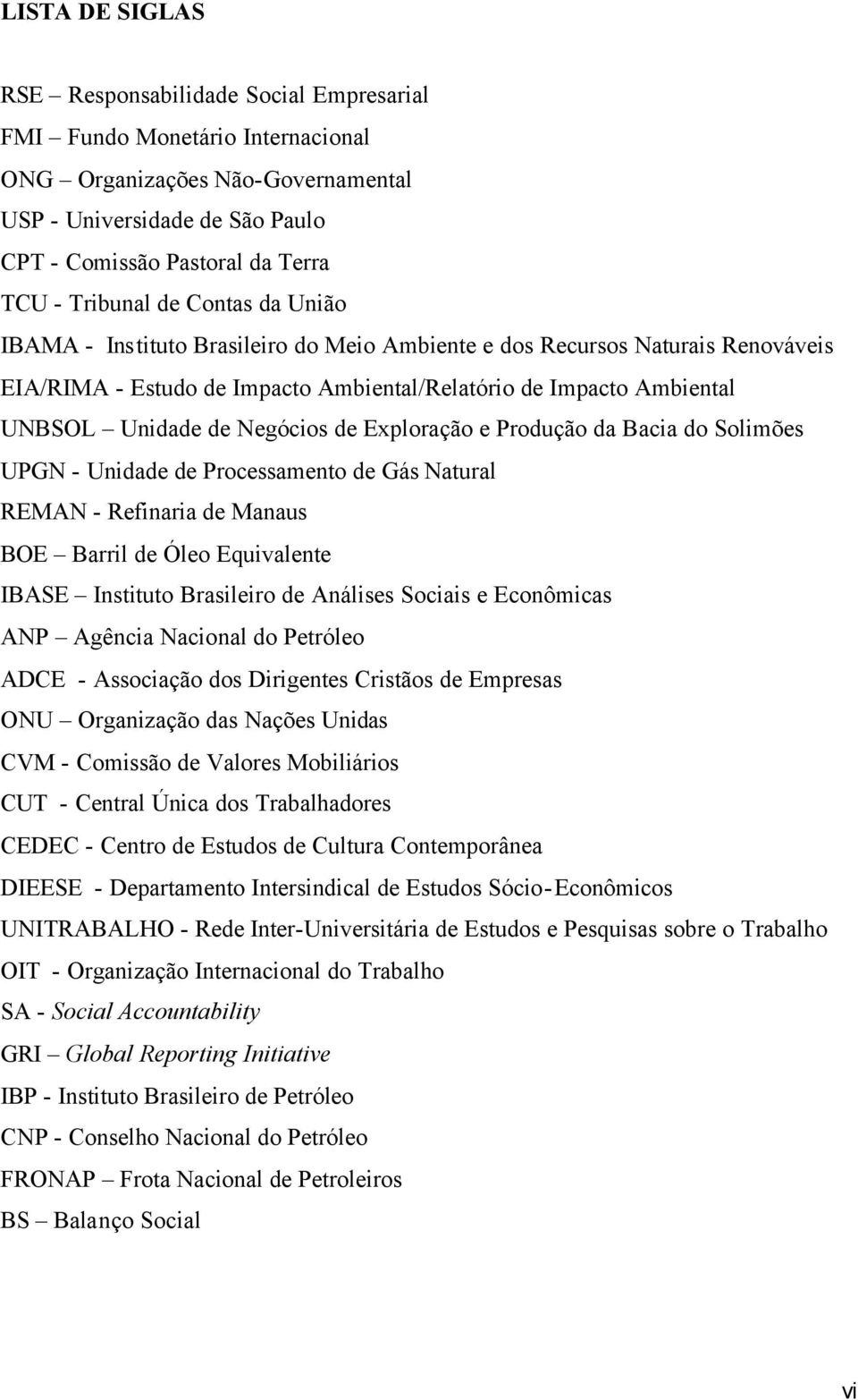 Negócios de Exploração e Produção da Bacia do Solimões UPGN - Unidade de Processamento de Gás Natural REMAN - Refinaria de Manaus BOE Barril de Óleo Equivalente IBASE Instituto Brasileiro de Análises