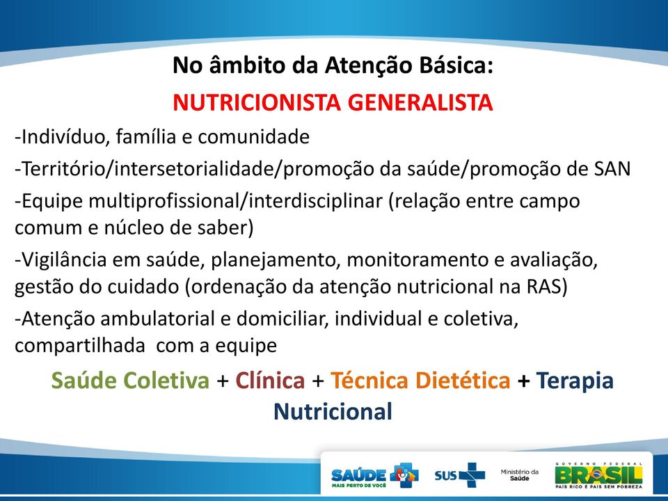 saúde, planejamento, monitoramento e avaliação, gestão do cuidado (ordenação da atenção nutricional na RAS) -Atenção ambulatorial