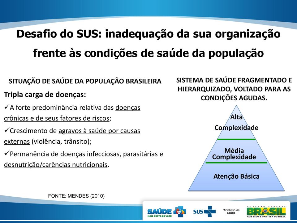 causas externas (violência, trânsito); Permanência de doenças infecciosas, parasitárias e desnutrição/carências nutricionais.