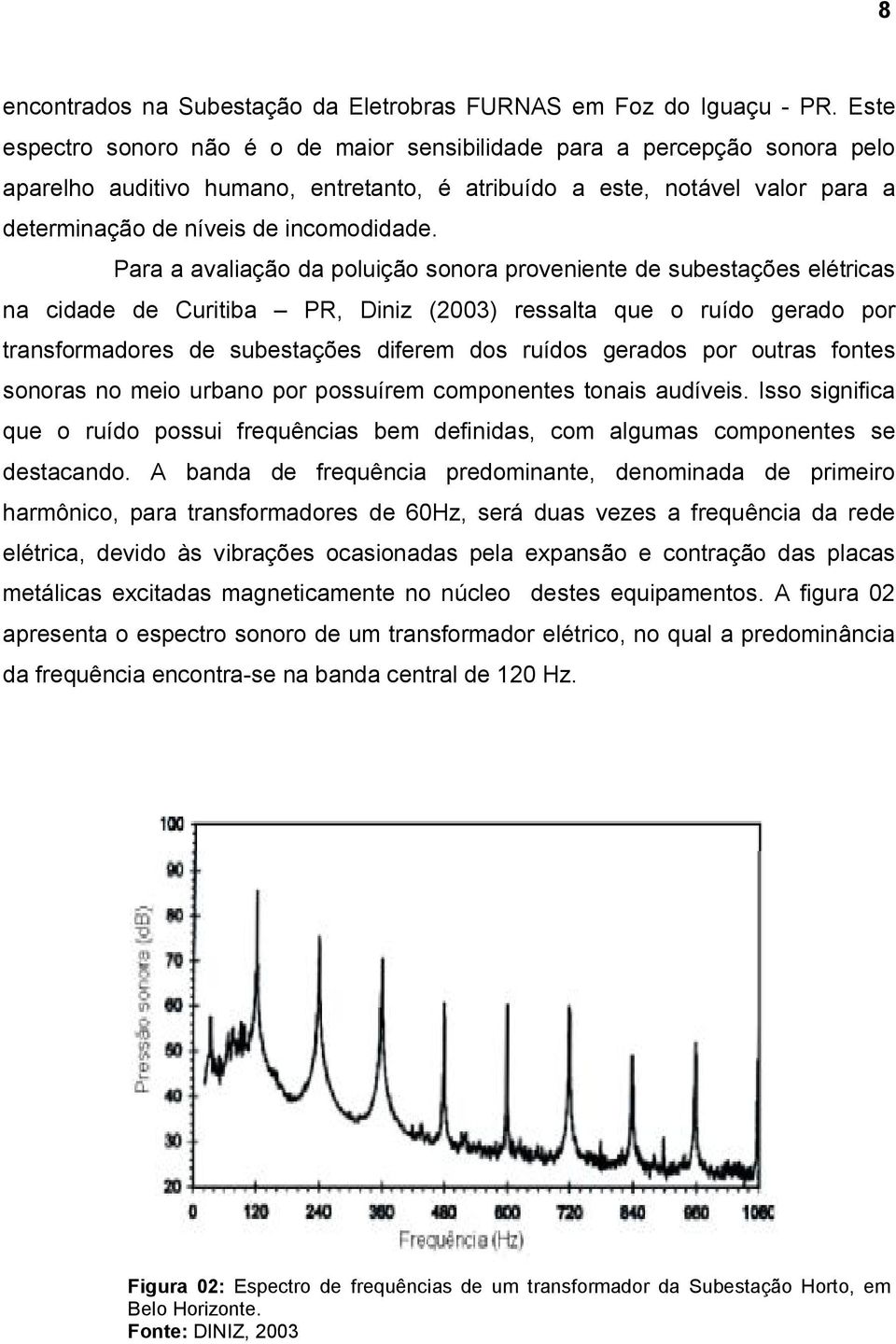 Para a avaliação da poluição sonora proveniente de subestações elétricas na cidade de Curitiba PR, Diniz (2003) ressalta que o ruído gerado por transformadores de subestações diferem dos ruídos