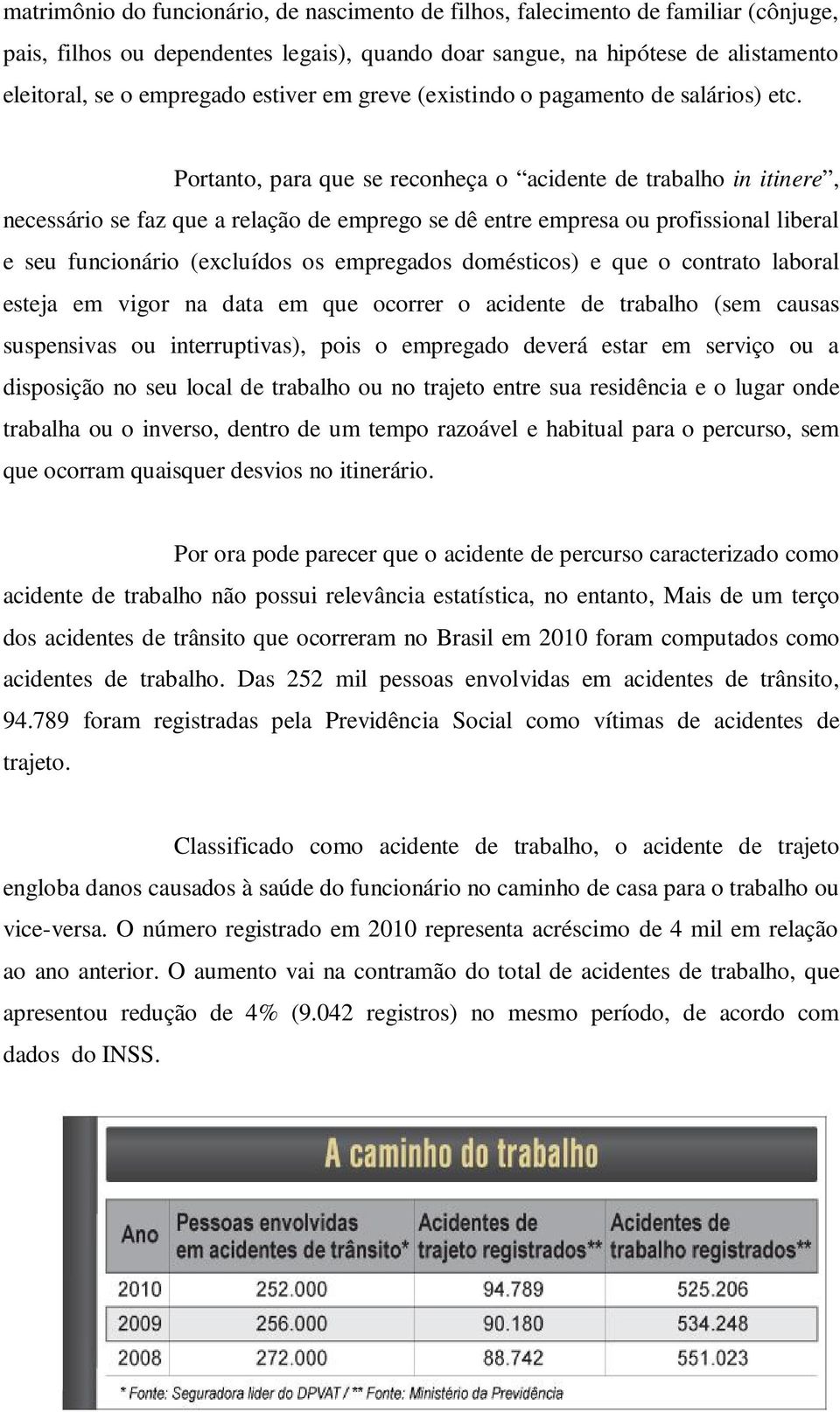 Portanto, para que se reconheça o acidente de trabalho in itinere, necessário se faz que a relação de emprego se dê entre empresa ou profissional liberal e seu funcionário (excluídos os empregados