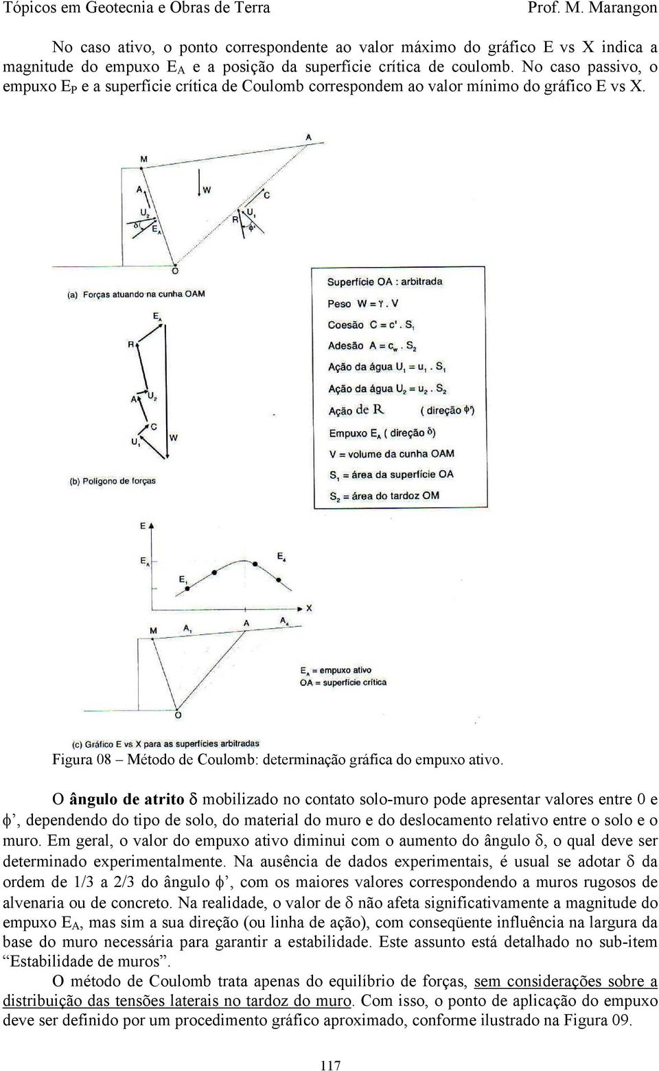 O ângulo de atrito δ mobilizado no contato solo-muro pode apresentar valores entre 0 e φ, dependendo do tipo de solo, do material do muro e do deslocamento relativo entre o solo e o muro.