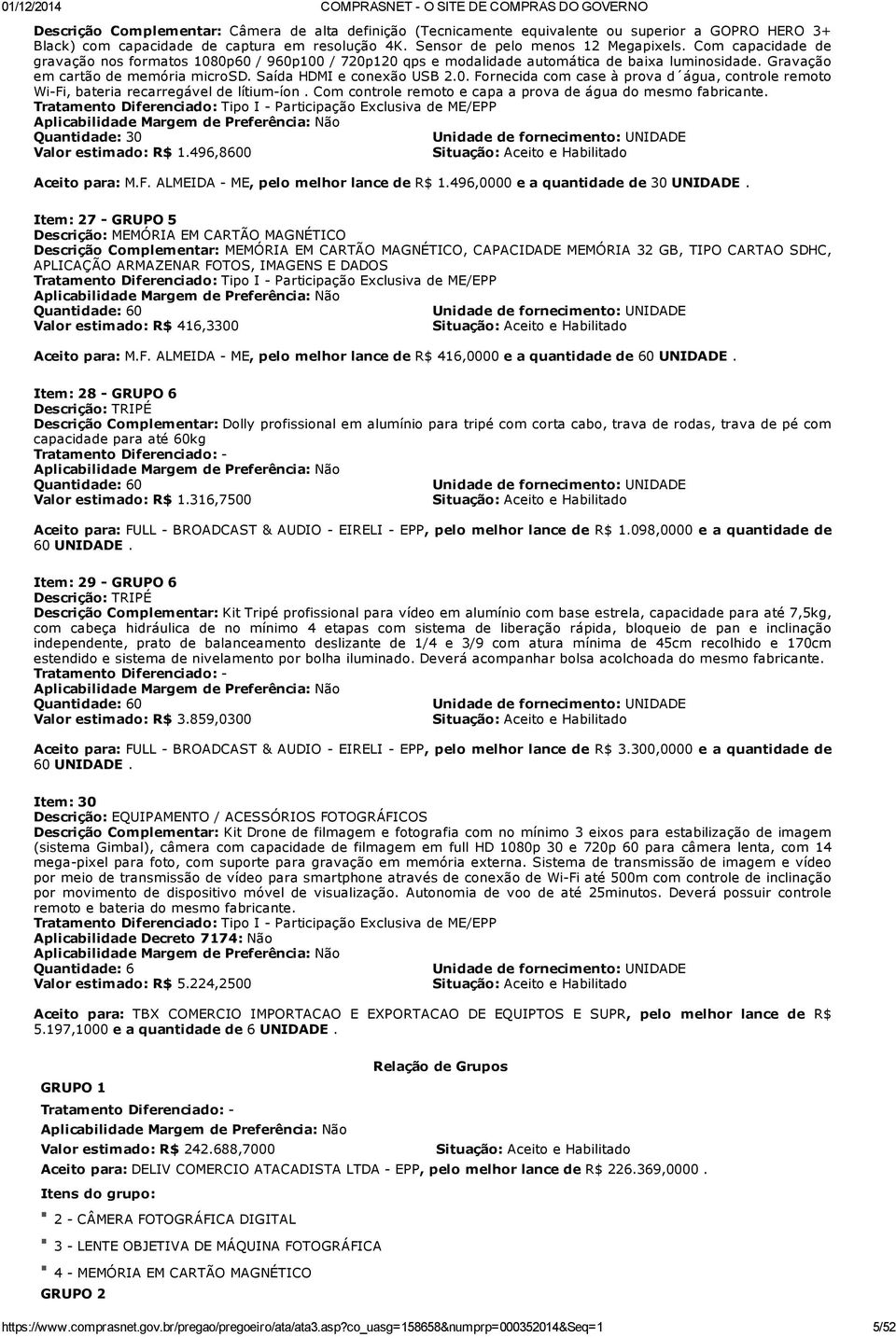 Com controle remoto e capa a prova de água do mesmo fabricante. Tratamento Diferenciado: Tipo I Participação Exclusiva de ME/EPP Quantidade: 30 Valor estimado: R$ 1.