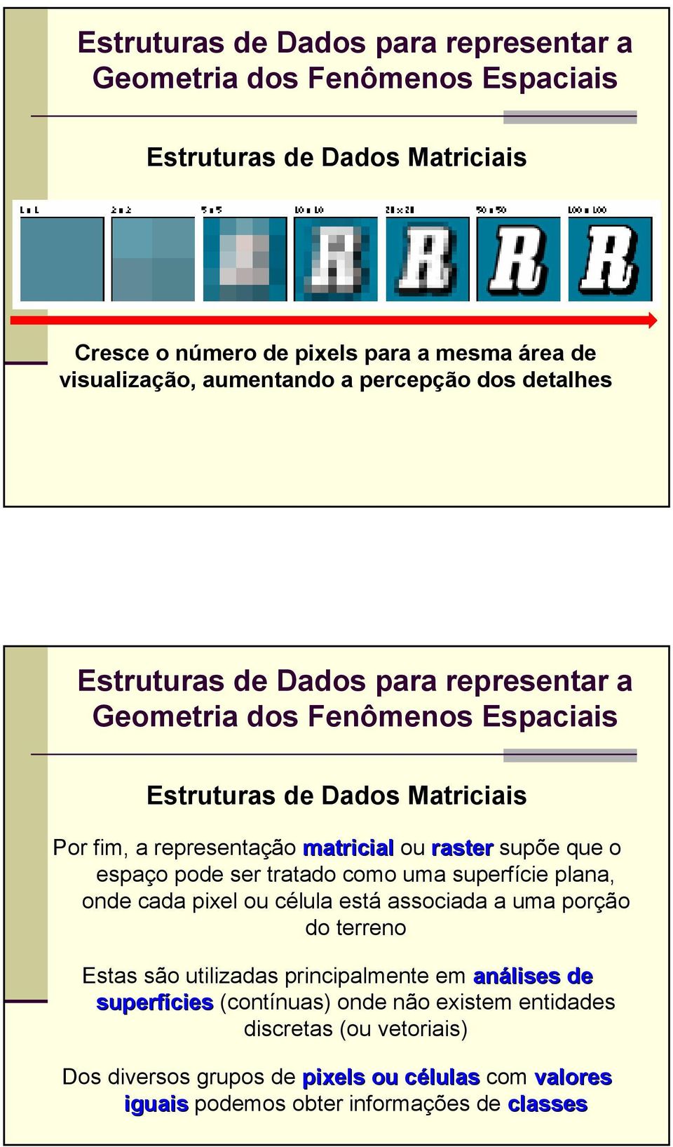 a uma porção do terreno Estas são utilizadas principalmente em análises de superfícies (contínuas) onde não existem