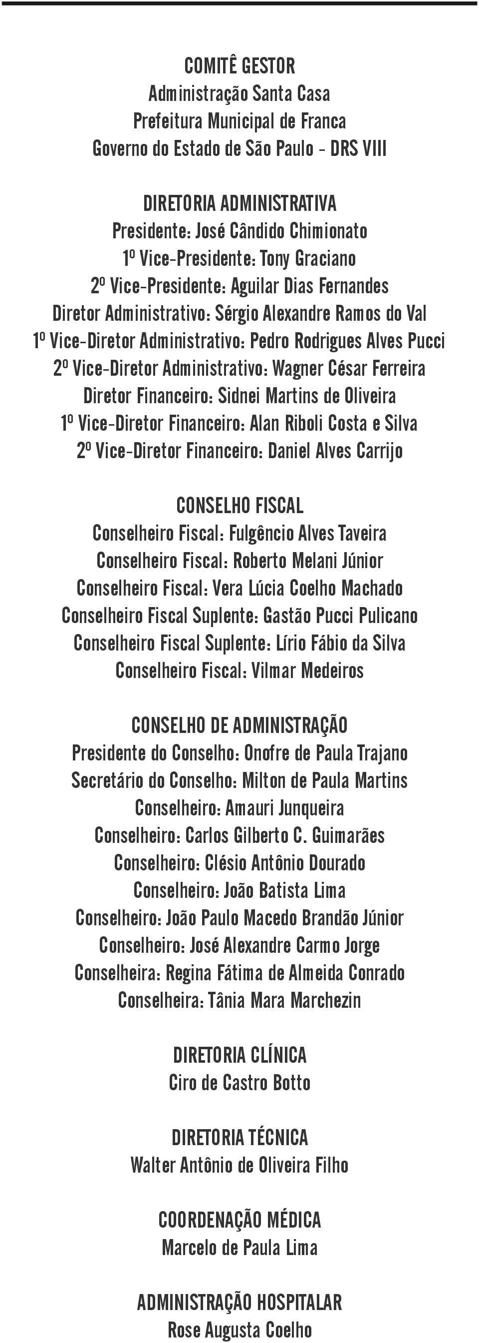 Wagner César Ferreira Diretor Financeiro: Sidnei Martins de Oliveira 1º Vice-Diretor Financeiro: Alan Riboli Costa e Silva 2º Vice-Diretor Financeiro: Daniel Alves Carrijo CONSELHO FISCAL Conselheiro