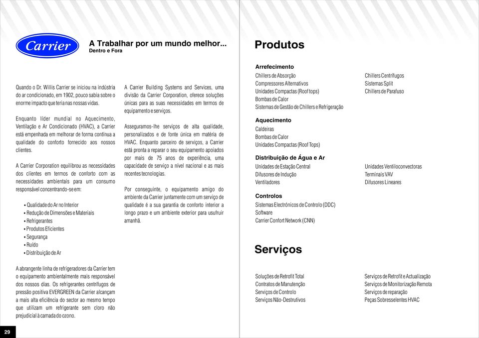 Enquanto líder mundial no Aquecimento, Ventilação e Ar Condicionado (HVAC), a Carrier está empenhada em melhorar de forma contínua a qualidade do conforto fornecido aos nossos clientes.