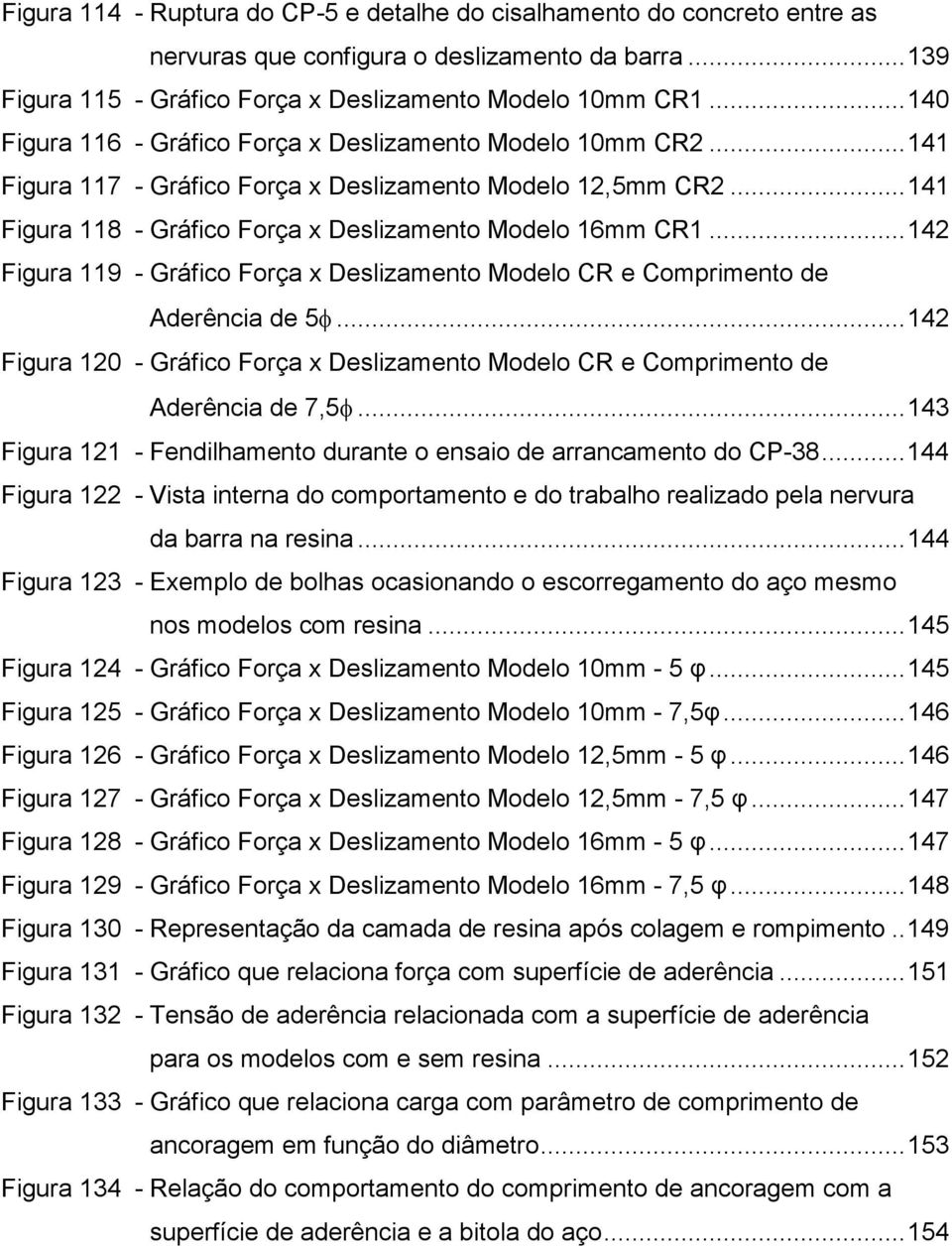 ..142 Figura 119 - Gráfico Força x Deslizamento Modelo CR e Comprimento de Aderência de 5φ...142 Figura 120 - Gráfico Força x Deslizamento Modelo CR e Comprimento de Aderência de 7,5φ.