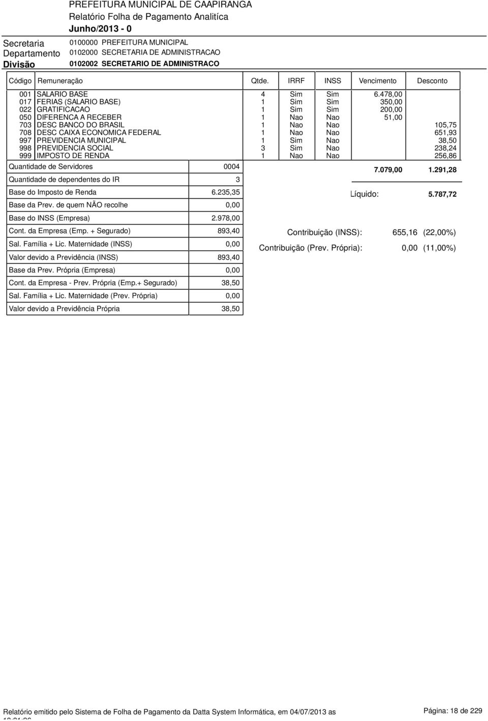 478,00 017 FERIAS (SALARIO BASE) 1 Sim Sim 35 022 GRATIFICACAO 1 Sim Sim 20 050 DIFERENCA A RECEBER 1 Nao Nao 51,00 703 DESC BANCO DO BRASIL 1 Nao Nao 105,75 708 DESC CAIXA ECONOMICA FEDERAL 1 Nao