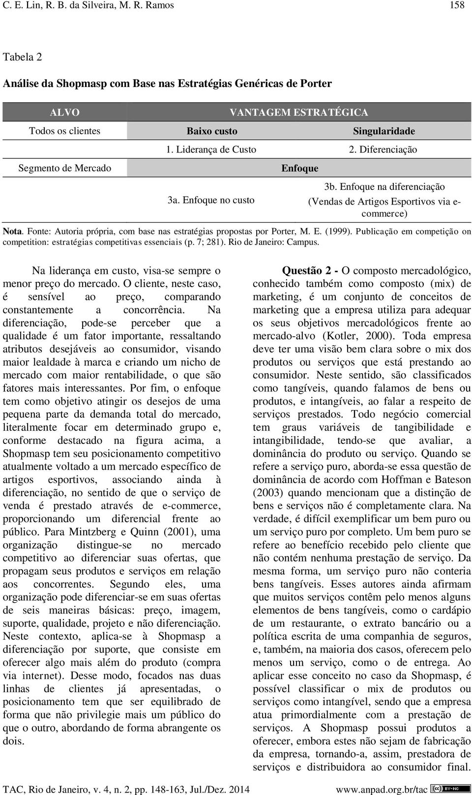 Fonte: Autoria própria, com base nas estratégias propostas por Porter, M. E. (1999). Publicação em competição on competition: estratégias competitivas essenciais (p. 7; 281). Rio de Janeiro: Campus.