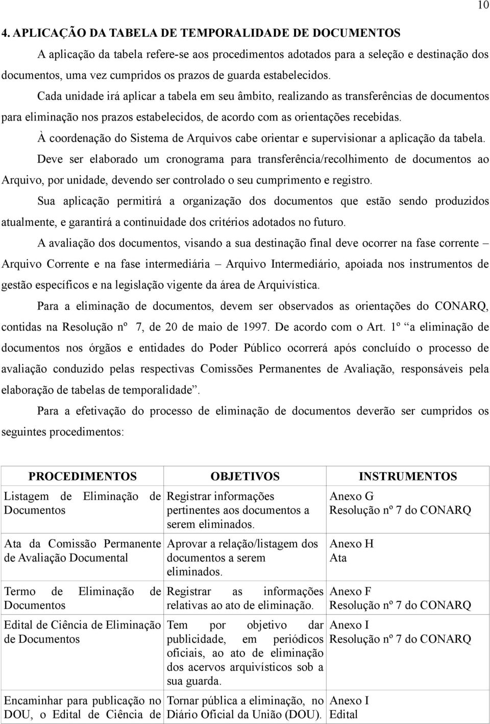 À coordenação do Sistema de Arquivos cabe orientar e supervisionar a aplicação da tabela.