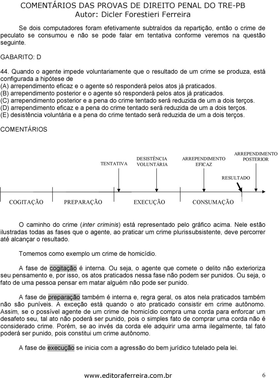 (B) arrependimento posterior e o agente só responderá pelos atos já praticados. (C) arrependimento posterior e a pena do crime tentado será reduzida de um a dois terços.