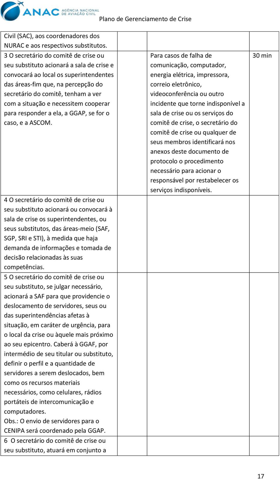 situação e necessitem cooperar para responder a ela, a GGAP, se for o caso, e a ASCOM.