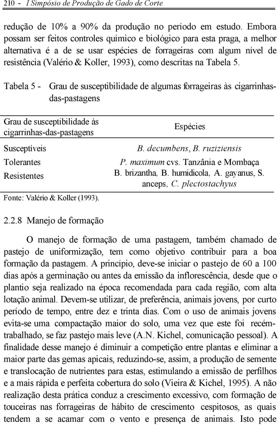 descritas na Tabela 5. Tabela 5 - Grau de susceptibilidade de algumas forrageiras às cigarrinhasdas-pastagens Grau de susceptibilidade às cigarrinhas-das-pastagens Susceptíveis Espécies B.