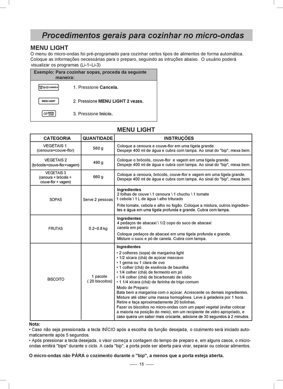 Ousuário poderá visualizar os programas (Li-1~Li-3) Exemplo: Para cozinhar sopas, proceda da seguinte Para cozinhar maneira: 4 porções de Salmão sim 1. Pressione Cancela. 2.