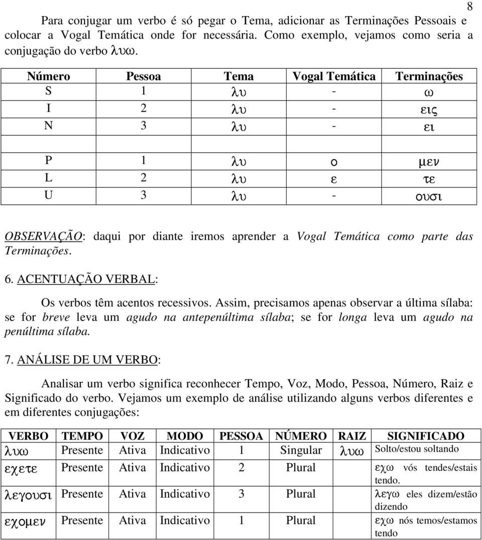 Terminações. 6. ACENTUAÇÃO VERBAL: Os verbos têm acentos recessivos.