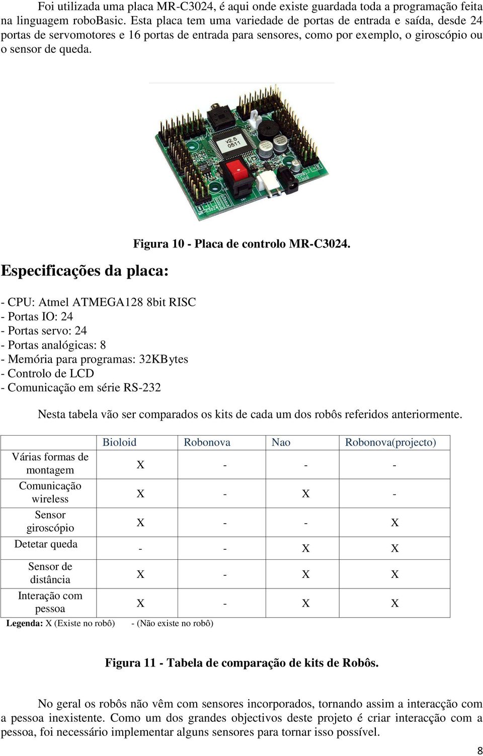 Especificações da placa: - CPU: Atmel ATMEGA128 8bit RISC - Portas IO: 24 - Portas servo: 24 - Portas analógicas: 8 - Memória para programas: 32KBytes - Controlo de LCD - Comunicação em série RS-232