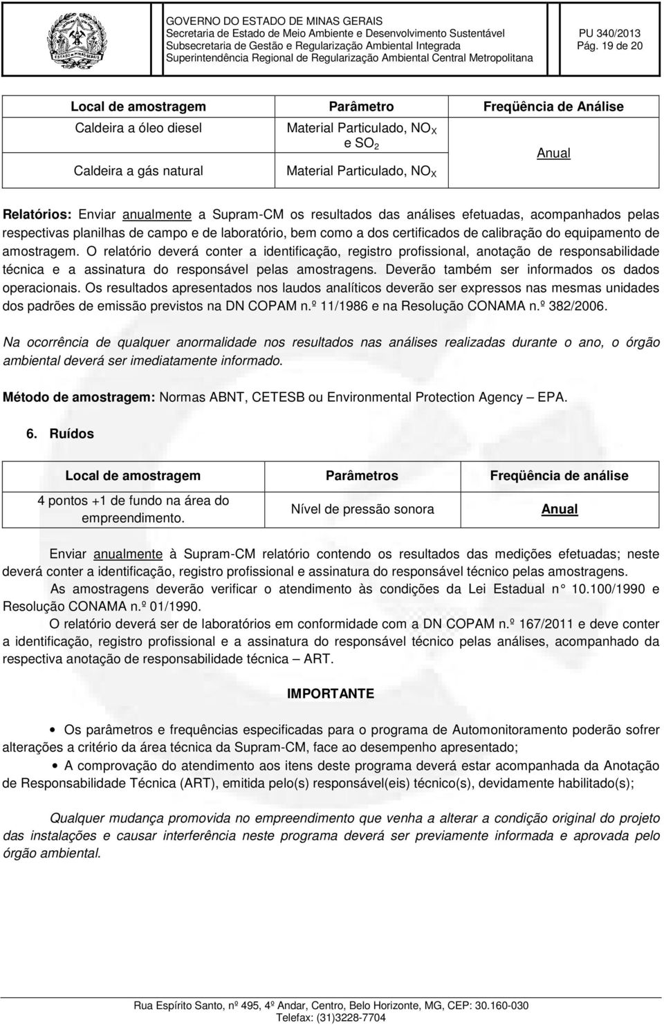 O relatório deverá conter a identificação, registro profissional, anotação de responsabilidade técnica e a assinatura do responsável pelas amostragens.