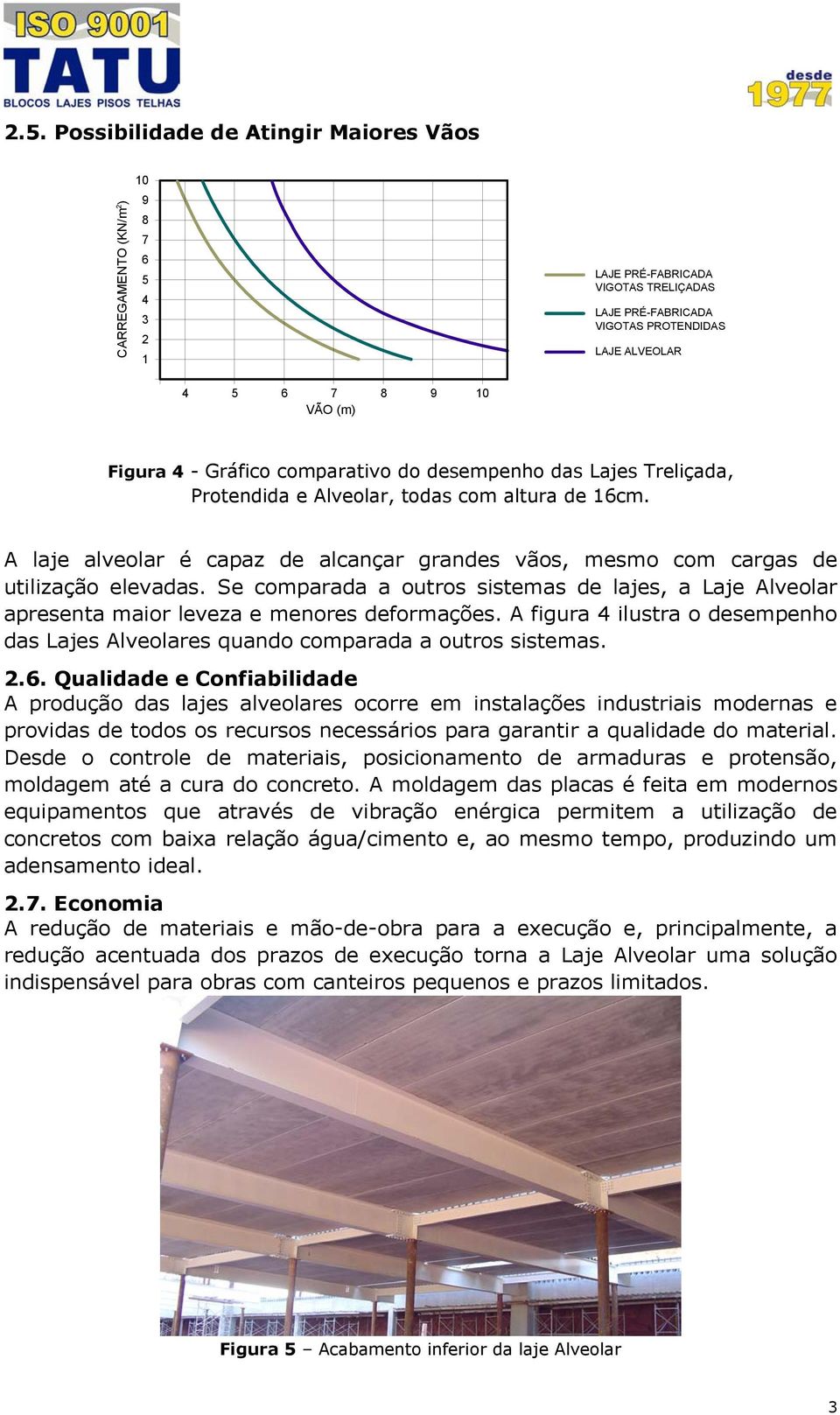 A laje alveolar é capaz de alcançar grandes vãos, mesmo com cargas de utilização elevadas. Se comparada a outros sistemas de lajes, a Laje Alveolar apresenta maior leveza e menores deformações.