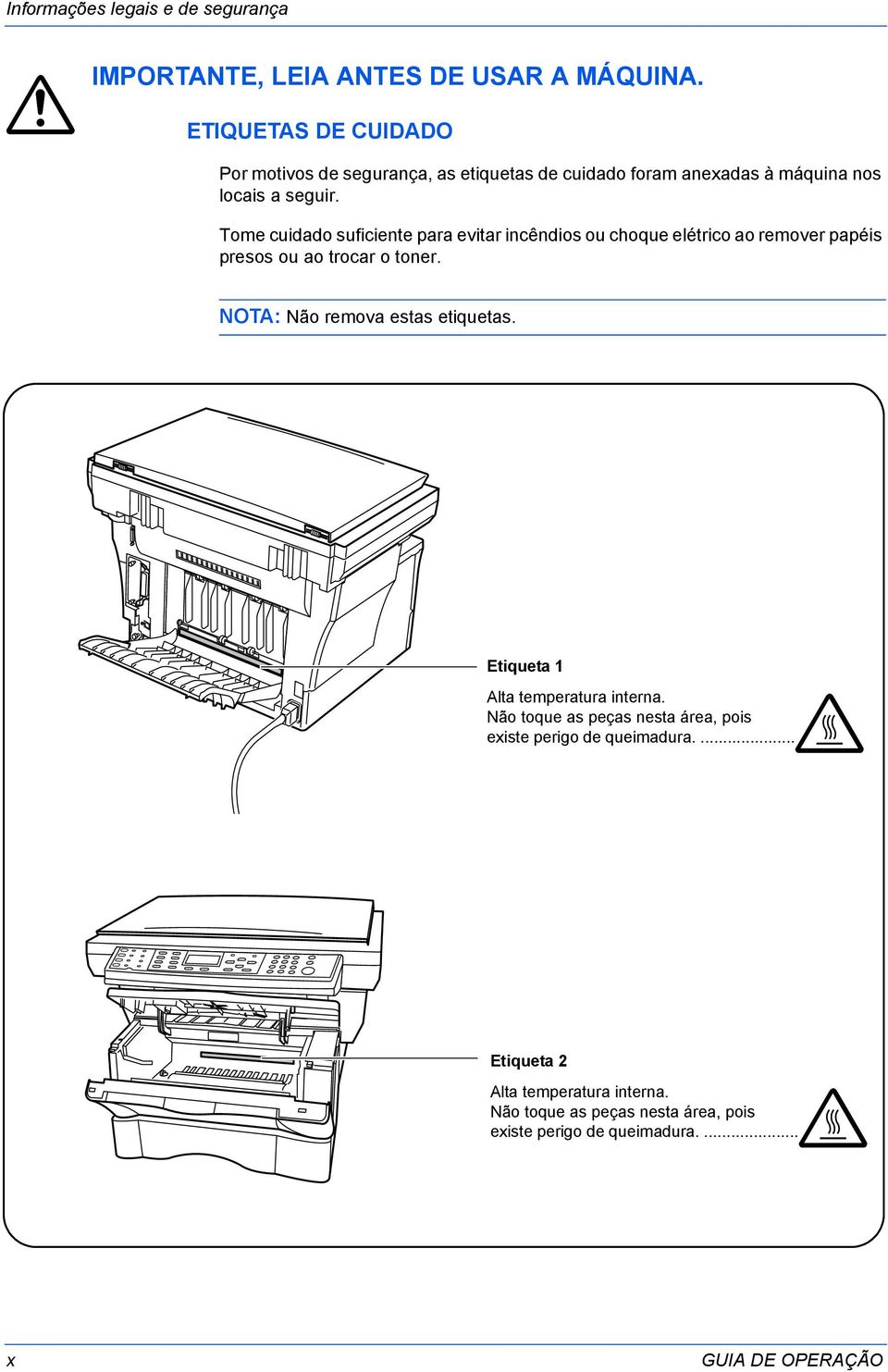 Tome cuidado suficiente para evitar incêndios ou choque elétrico ao remover papéis presos ou ao trocar o toner.