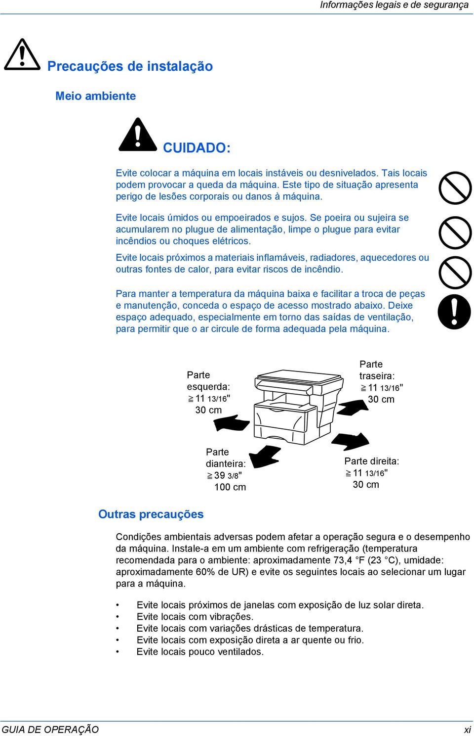 Se poeira ou sujeira se acumularem no plugue de alimentação, limpe o plugue para evitar incêndios ou choques elétricos.